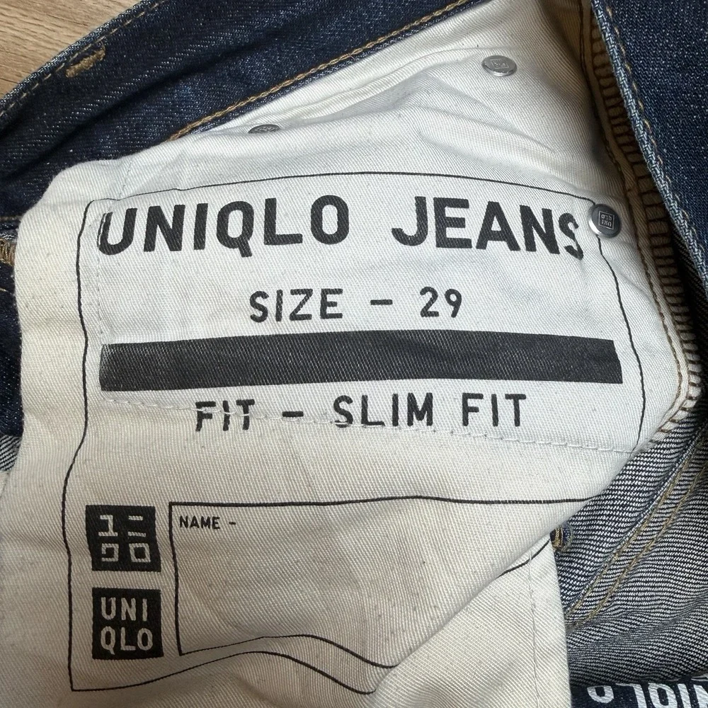 UNIQLO Selvedge Jeans Men 29x29 Blue Slim Fit Straight Leg Patchwork Unique Dark